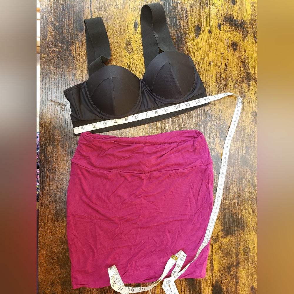 Small balconette bra top with mini skirt, push up, A/B cup